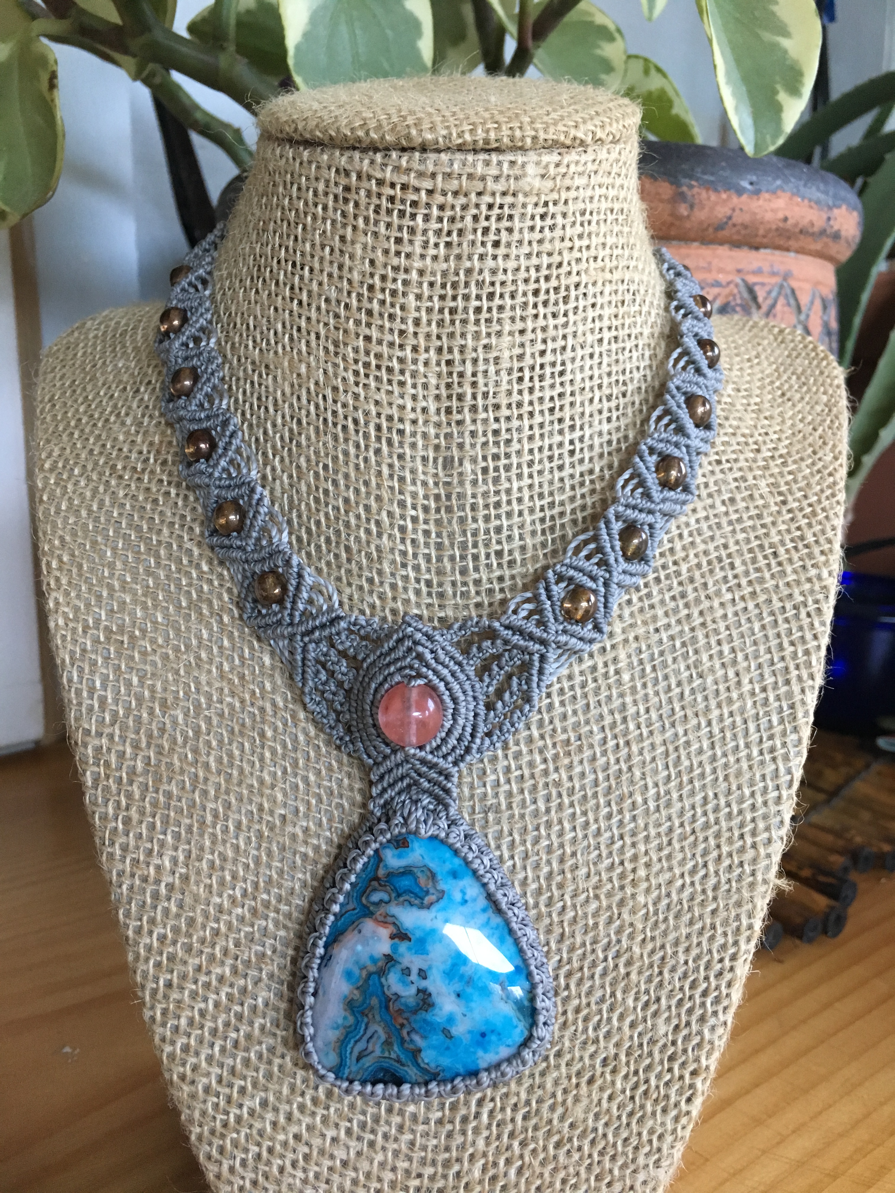 Blue Lace Agate & Cherry Quartz with Czech Glass